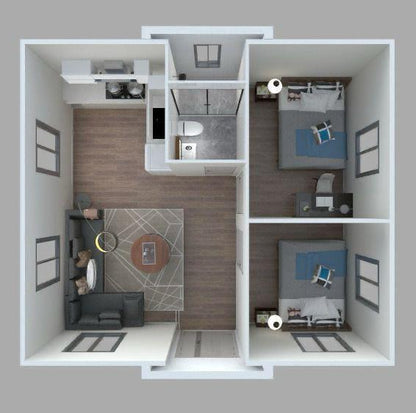Distribución interior referencial de casa expandible de 36 m²